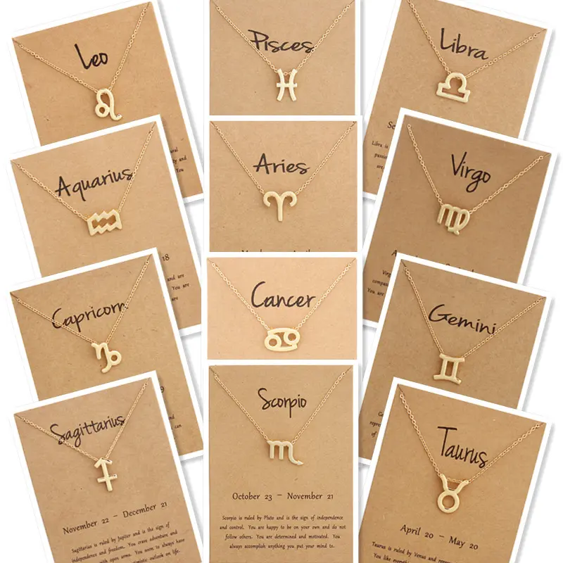 1PC Twelve Constellation Zodiac Sign Pendant Link Chain Necklace for Women Fashion Jewelry Gift