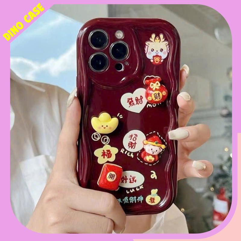 Ốp Tết 2025 Ốp Tết Money Good Luck Gắn Charm Dành Cho IPhone 7 8 Plus X Xs Max 11 12 13 14 15 Pro Promax Plus Phụ Kiện case