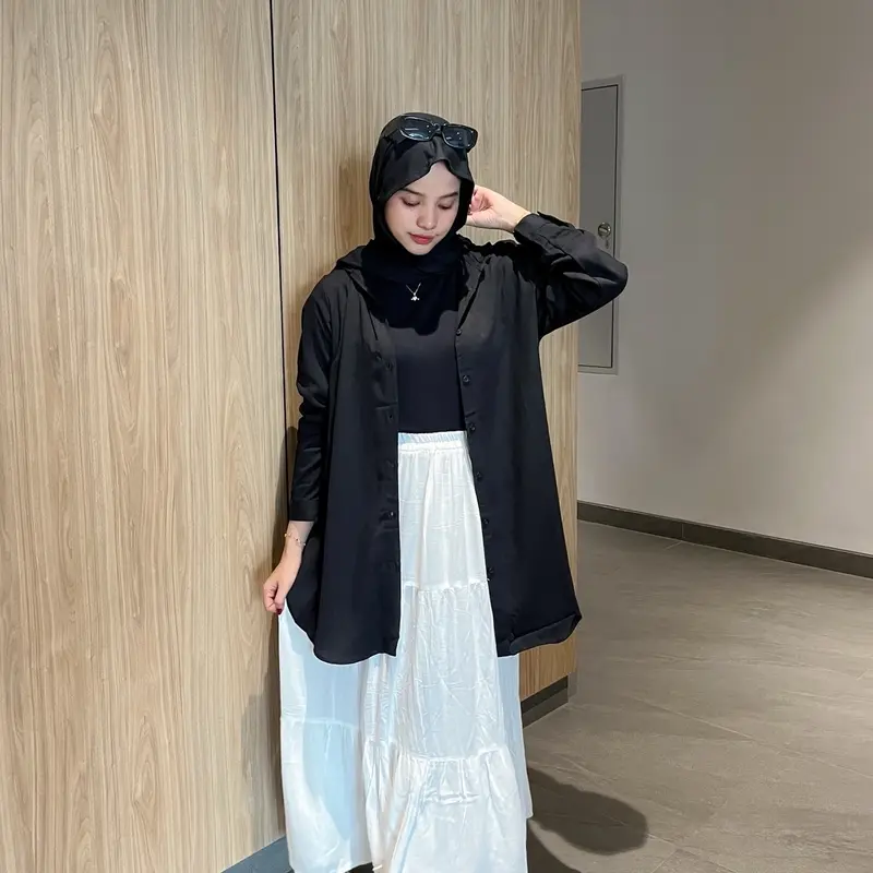 Inara Tunic Kemeja Tunic Bahan Rayon Twill Size Lengkap Putih Putih Polos Polos Polos Polos Polos Polka Dot 3