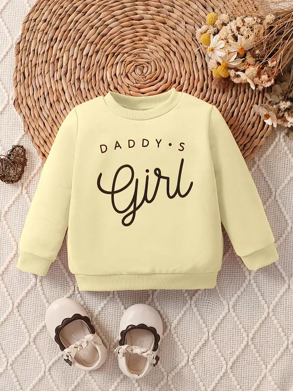 Baby Girl's "Daddy's Girl" Letter Print Crewneck Sweatshirt, Casual Round Neck Long Sleeve Pullover Top for Baby Girls, 2024 Trendy New Kids Fashion 1