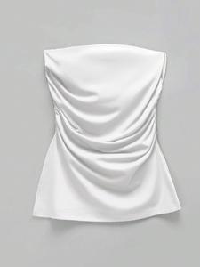 Top de tubo fruncido sólido para mujer, Top sin tirantes sin mangas casual para el verano, Ropa de mujer para uso diario