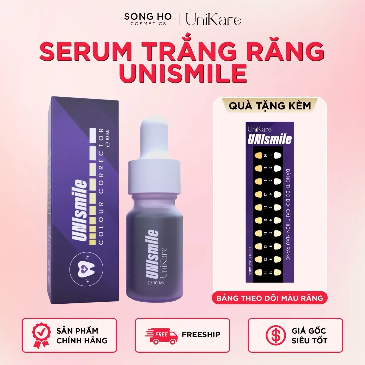 Serum Trắng Răng Unismile, Hỗ Trợ Cãi Thiện Vết Ố Vàng, Unikare, Dung Tích 10ml