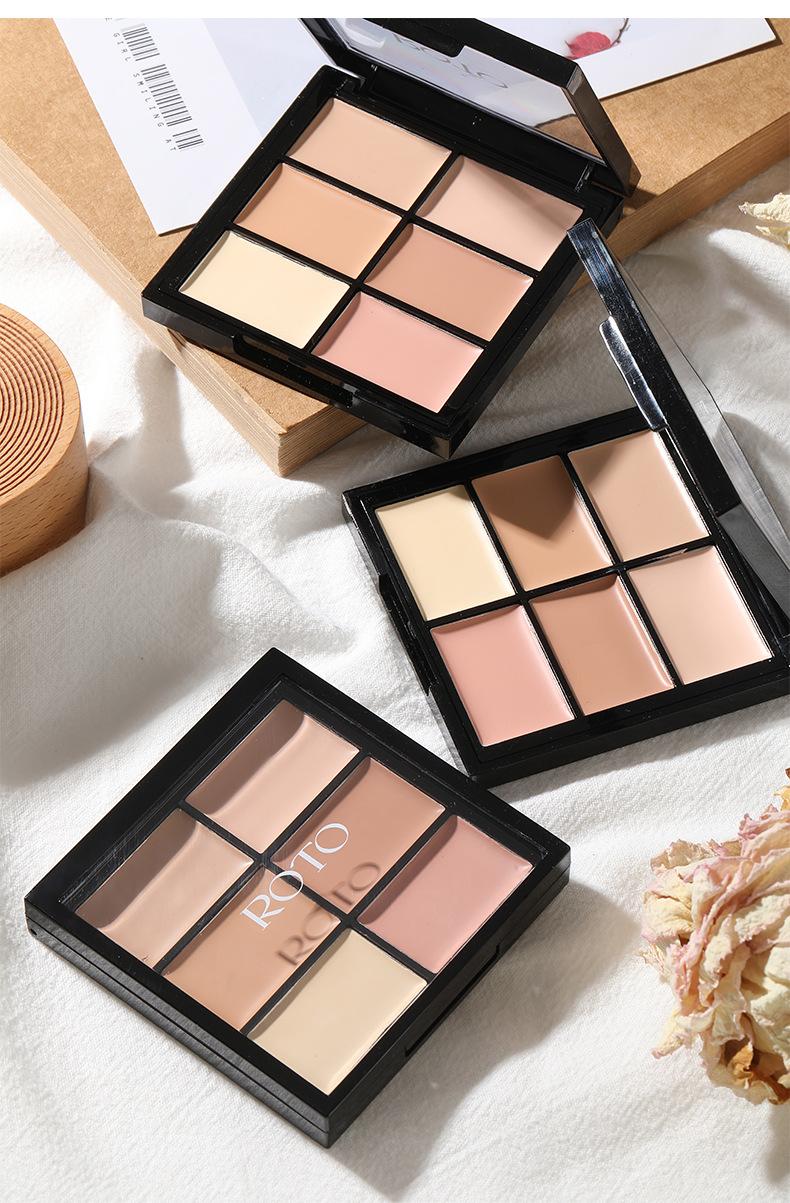 Product Introduction of ROTO six-color concealer disc covers dark circles, acne marks, tear furrows, spots, matte shadows, brightens the beginner's grooming disc 16