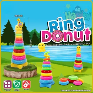 Mainan Edukatif Ring Susun Donat Karakter Bebek Roda 5 Susun 10 Susun Donut Tower Motorik Sensorik