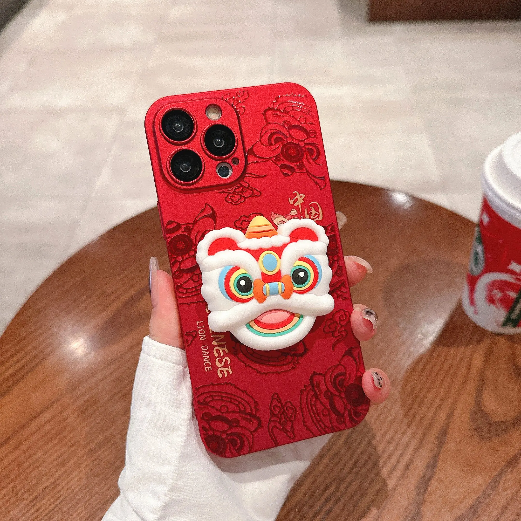New Year Dragon and Lion Dance With phone holder Thin and light bare metal feel Phone case For iPhone15 14 13 12 11 XS 8 7 Pro Max Plus, iPhoneX/XR/XS  Phones Protection  Casing  Fashionable Cool No Fingerprint 09