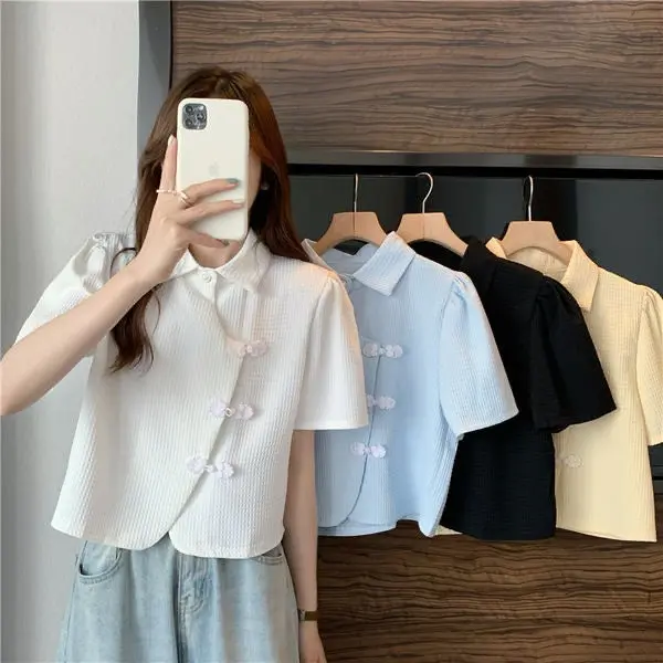 Cheongsam Button Polo Neck Short-sleeved Shirt Women's Summer Short Top
