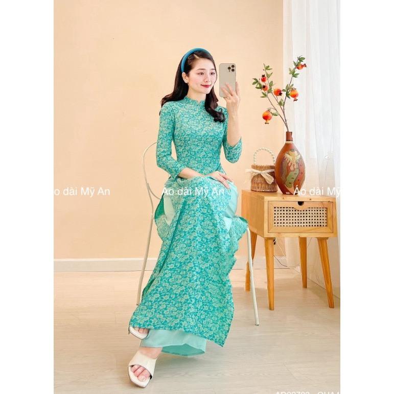 Áo dài gấm Châu Đạm thiết kế truyền thống tôn dáng ,Áo dài truyền thống cho giáo viên Nữ Women 8