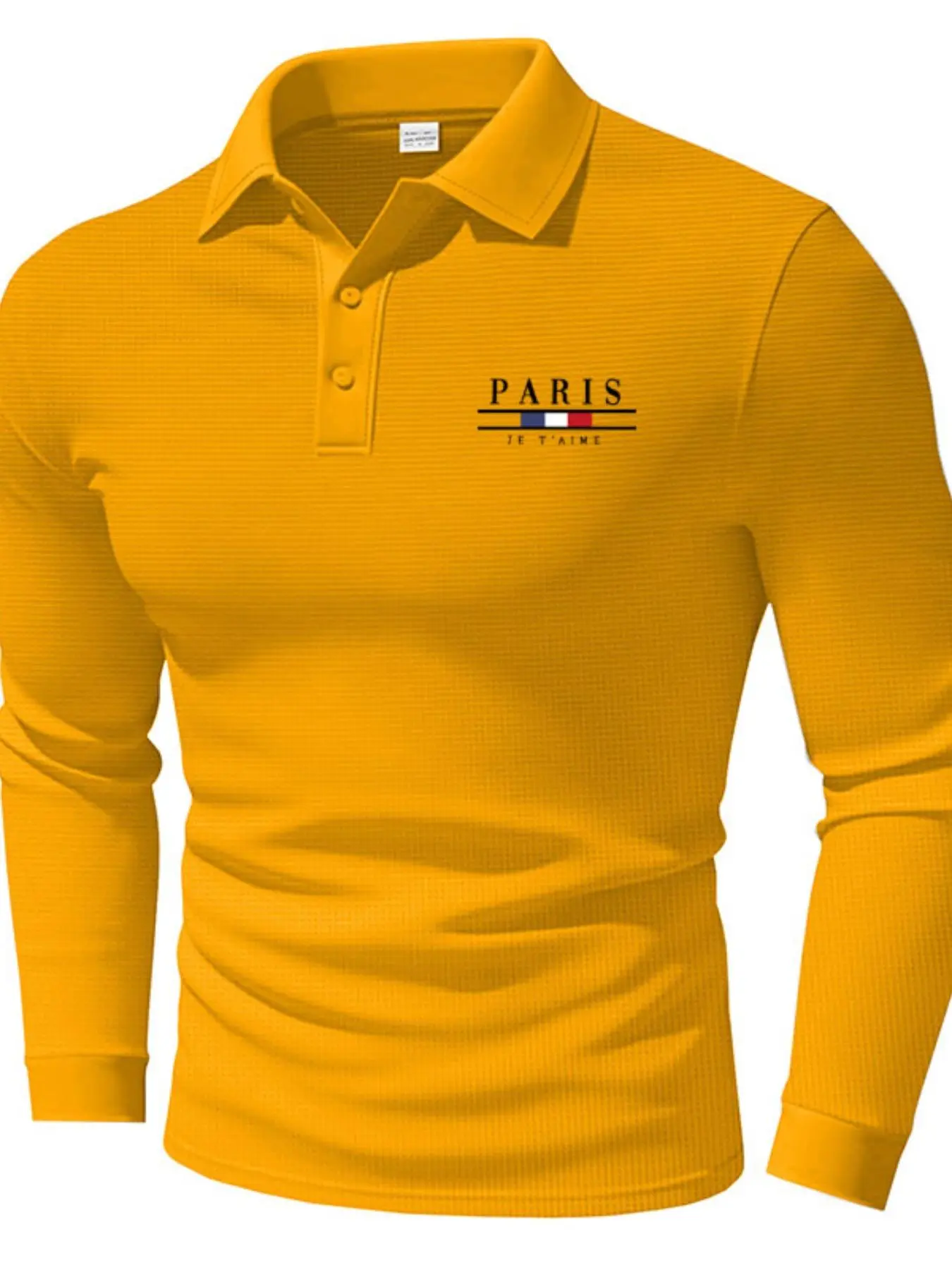 Men's Regular Fit Paris Letter Print Polo Shirt, Casual Long Sleeve Collared Top for Spring & Fall, Fashion Men's Clothes for Daily Wear