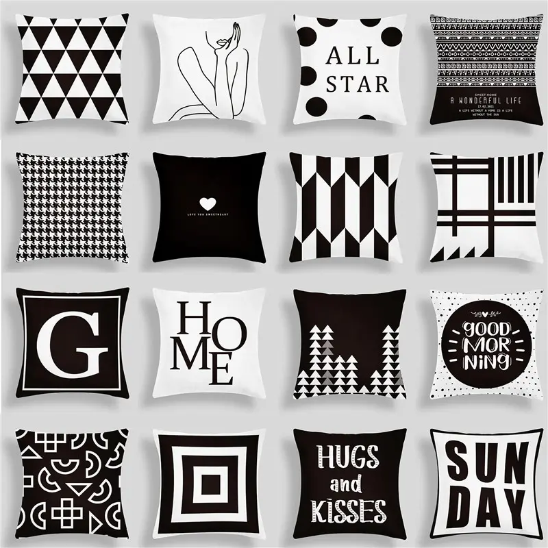 Vỏ Gối Chân Dung Họa Tiết, Màu Đen Và Trắng, Hàng Mới Về, Thích Hợp Cho Phòng Khách, Ghế Sofa, Văn Phòng, Bảo Vệ Eo, Gối Đầu Giường, Lý Tưởng Để Sử Dụng Làm Gối