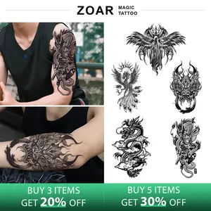 ZOAR-Y48 Stiker Tato Temporary Semi Permanen 【 naga phoenix 】Tahan lama Tattoo menempel dekorasi seni untuk pria dan wanita