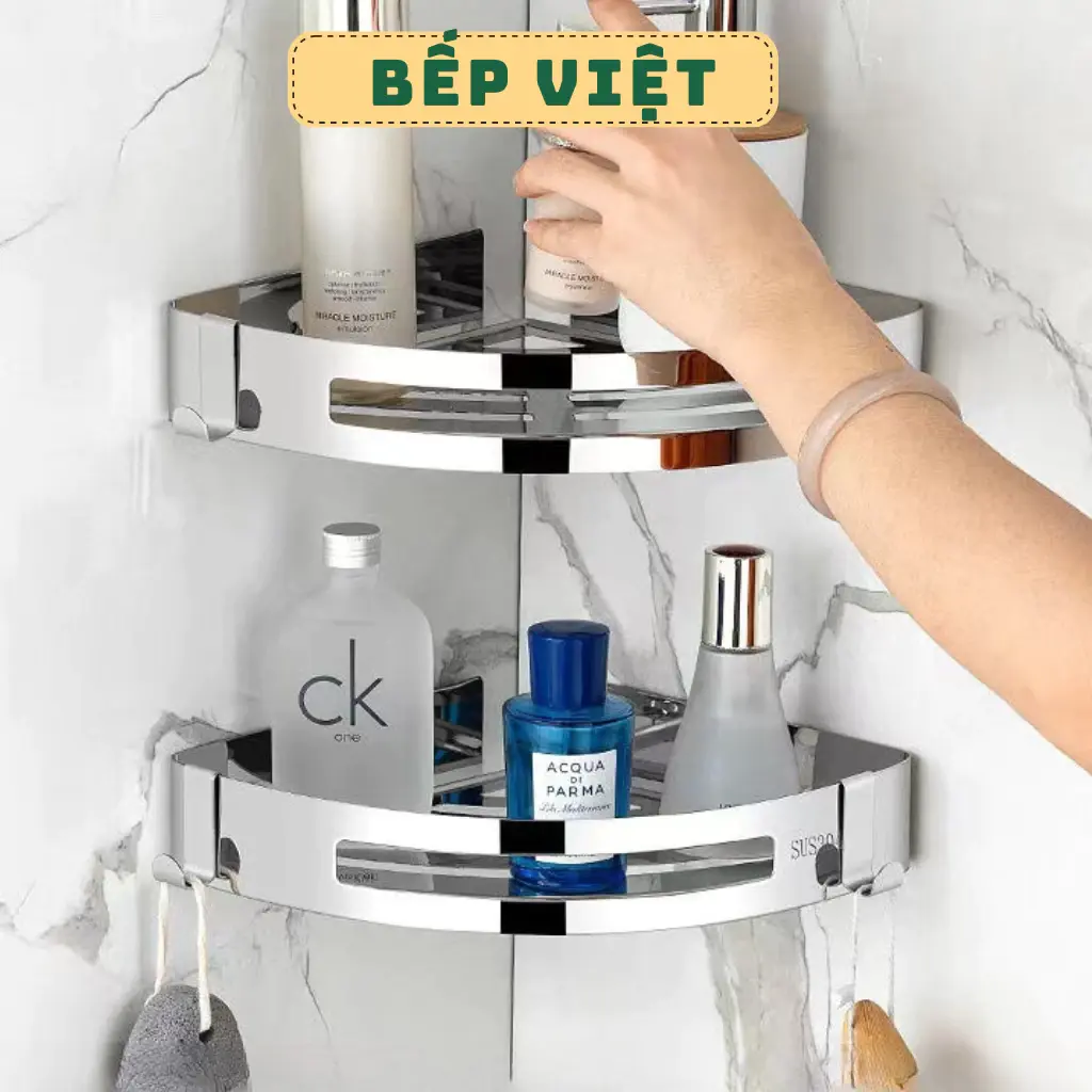 Kệ góc nhà tắm, kệ để đồ đa năng inox 304 bóng chịu lực tốt không han gỉ dùng cho nhà tắm, nhà bếp