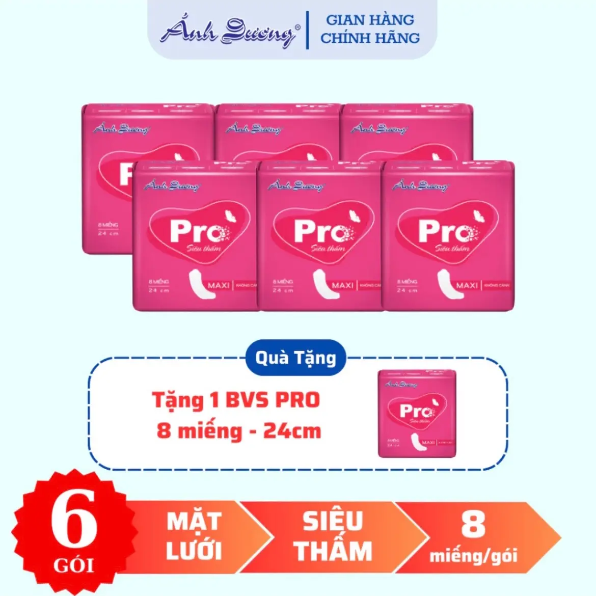 Combo 6 goi Ánh Dương pro  - Thấm hút êm ái, thoáng mát, giảm thiểu mồ hôi - Nữ, Tampon