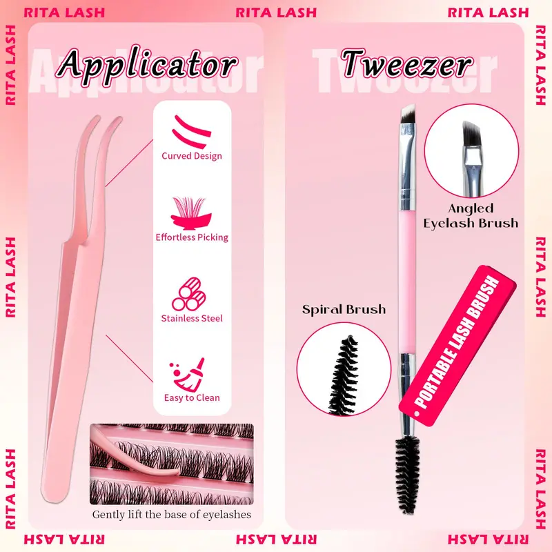 Curl Wispy Individual False Eyelash with Lash & Remover & Tweezers Kit, 1 Box Natural Curling Lash Clusters Kit, Lash Clusters, Full Volume Eyelashes Clusters, Diy Eye Makeup Accessories, Individuals Lashes, Eyelash Extensions, Fake Eyelash, Cosmetic 8