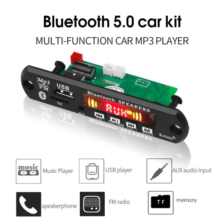 Bảng mạch giải mã âm thanh DC 5v / 12v Bluetooth 5.0 USB, Aux, SD, FM, Mp3 / Wma / Wav / Flac / Ape Đen màn hình màu 0