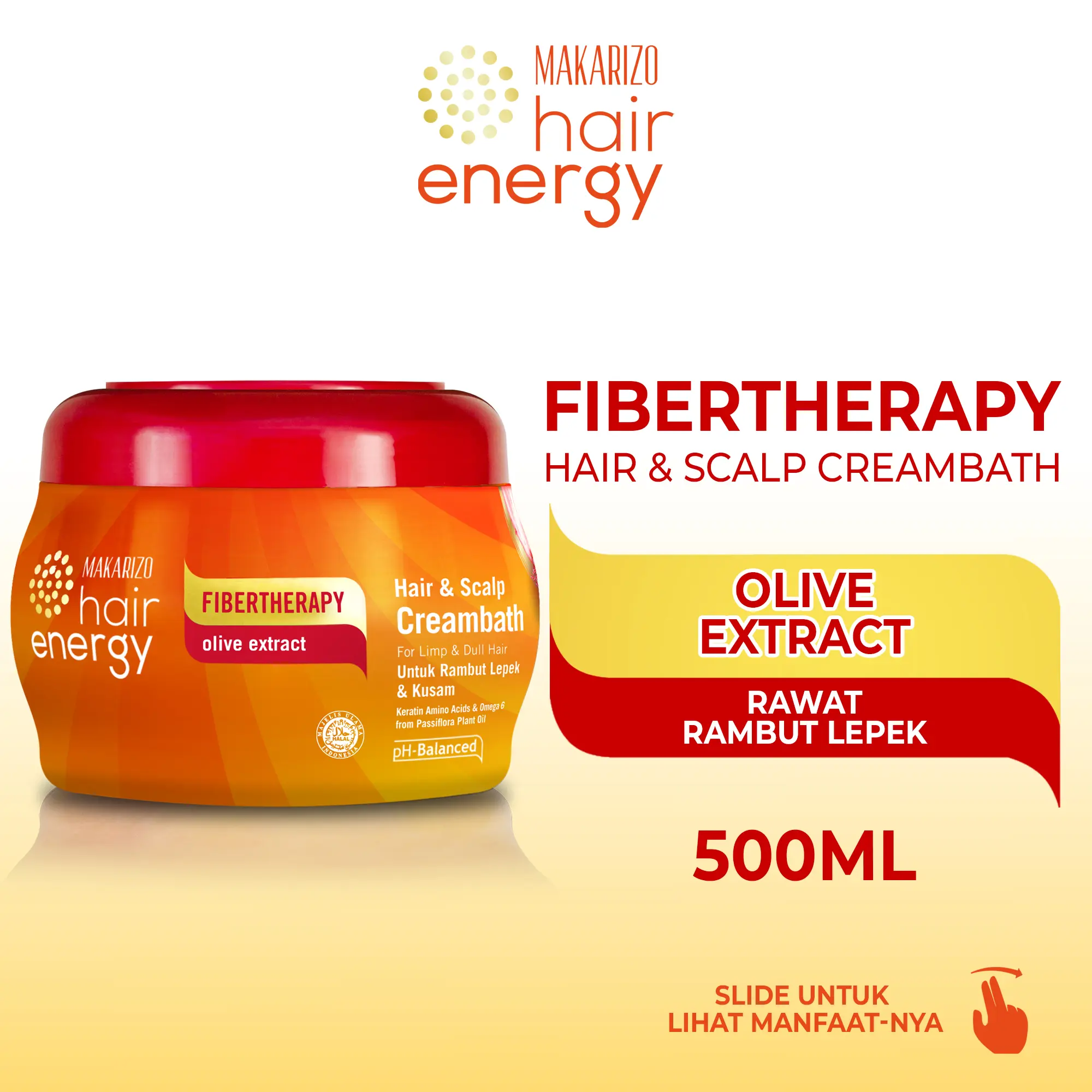 PROMO Makarizo Hair Energy Fibertherapy Hair & Scalp Creambath Olive 500 mL / Haircare / Vitamin