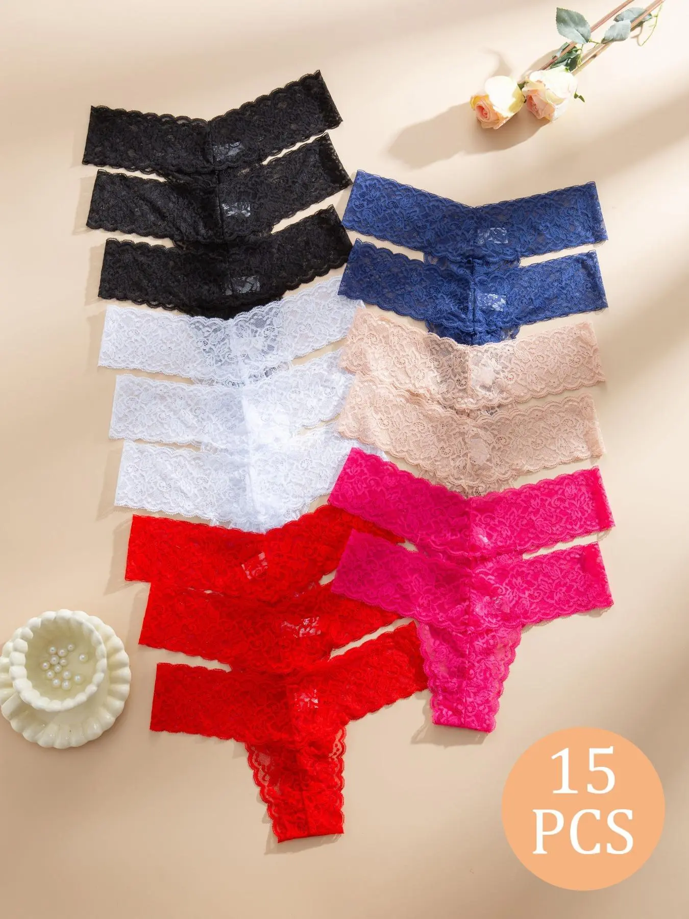 Women's Solid Color Lace Thong, Soft Comfy Breathable Panty for Daily Wear, Women's Underwear for All Seasons