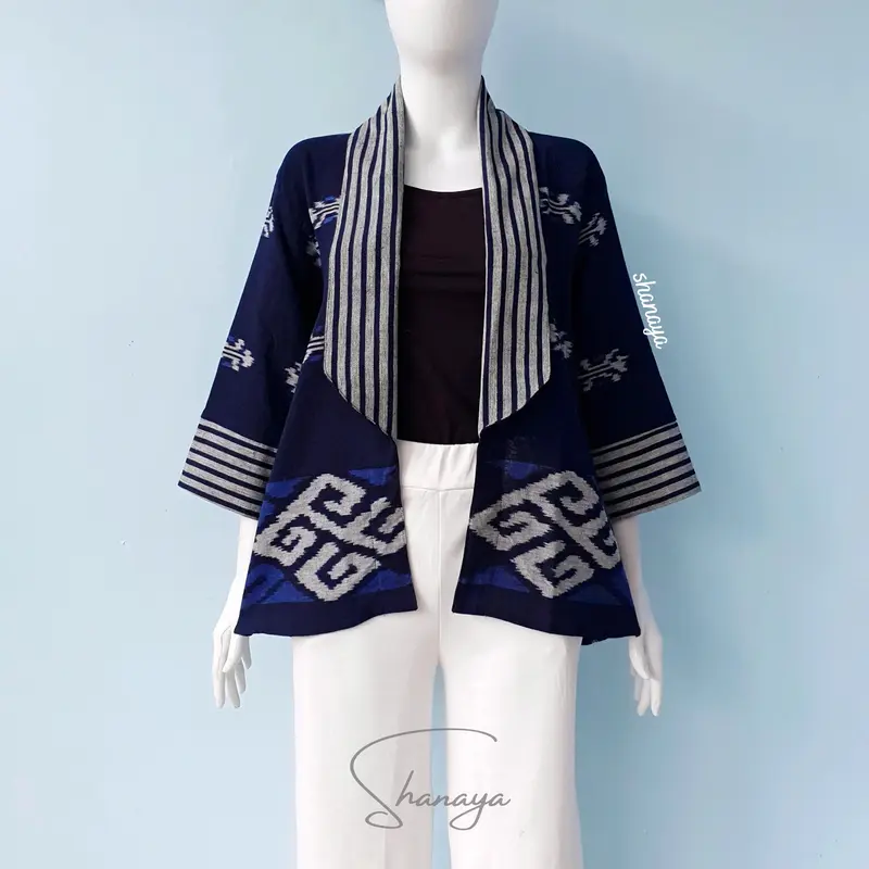 Shanaya Baju Batik Wanita Blus Blazer Tenun Original Outer Batik Kerja Cantik Elegan Cocok untuk baju kerja kuliah atasan  cardigan  formal  kantor Casual  Nyaman Motif Katun Panjang Hitam 1