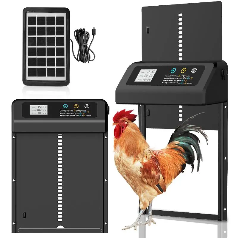 Automatic Solar Chicken Coop Door with Timer & Remote Control, Anti Pinch Type Chicken Coop Door, Durable Aluminum Door Suitable for Chicken & Duck Farms