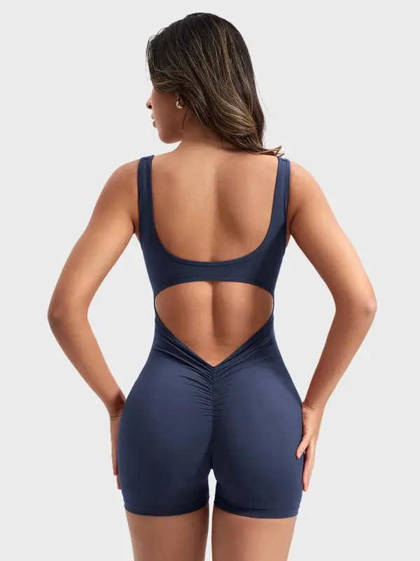 Women's Solid Cut Out Design Sports Tank Romper, Casual Sporty Backless Sleeveless Skinny Romper for Yoga Gym Workout, Ladies Sportswear for All Seasons 6