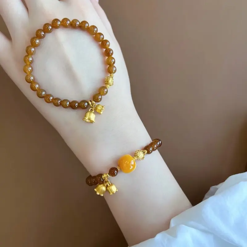 Vòng Tay Hoa Huệ Caramel, Thiết Kế Đơn Giản, Làm Bằng Sáp Ong Và Giả Ngọc Bích Hetian, Thích Hợp Để Phát Sóng Trực Tiếp, Hàng Mới Về 1