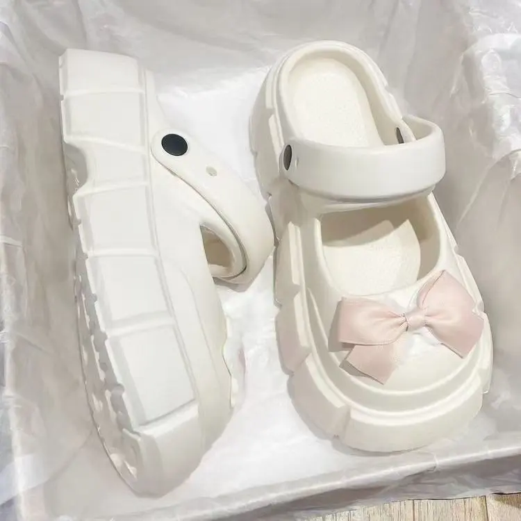 Giày Mary Jane, Dép Bít Mũi, Đế Dày, Dành Cho Nữ, Mùa Hè 2024, Thời Trang, Có Lỗ, Thiết Kế Nơ Mới, Không Trơn Trượt, Thích Hợp Đi Biển, Năm 2024