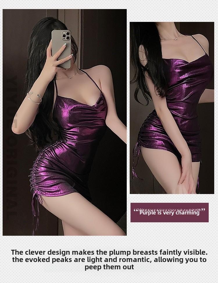 Product Introduction of 【4Z】Sexy halter strap dress, clubwear bodycon mini dress, waist-slimming ruffles bodycon dress, sweet and cool Korean-style nightgown 9