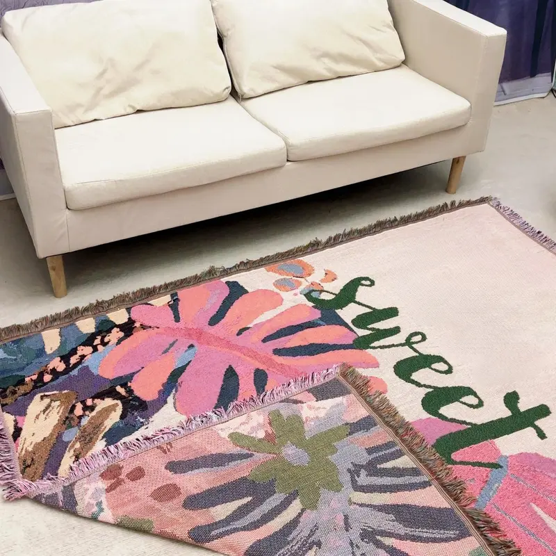 Floral Pattern Boho Style Rug, Non-slip Soft Decorative Area Carpet, Washable Easy To Clean Rug for Living Room Bedroom Hotel Decor 4