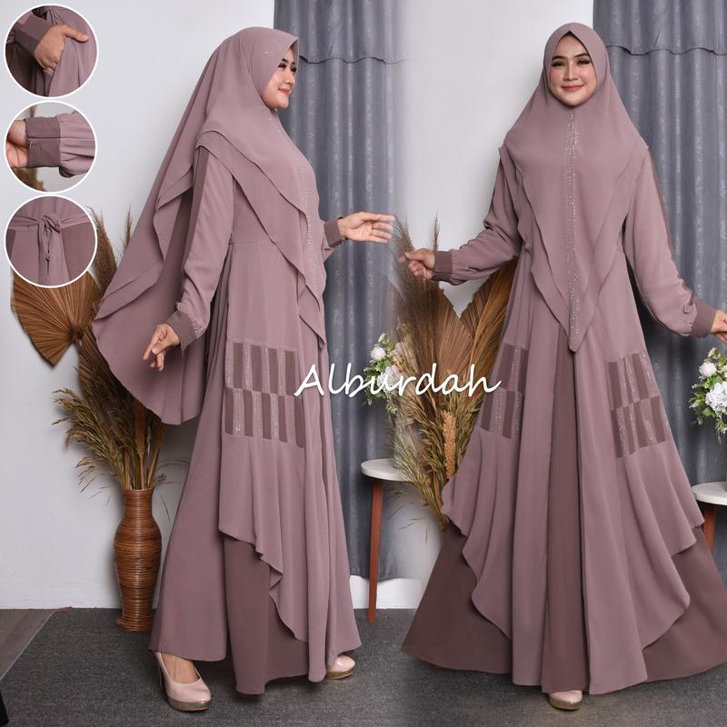 Malmira - Gamis Syari Wanita Muslim Bahan Ceruty Babydoll Set Khimar Dua Layer terbaru Manset Panjang Dress Mewah Ceruti 3