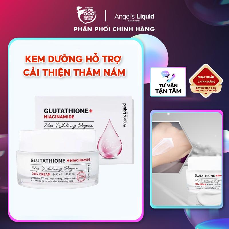 Kem Dưỡng Hỗ Trợ Cải Thiện Thâm Nám Angel's Liquid Glutathione + Niacinamide 7Day Whitening Program 700 V-Cream 50ml Skincare
