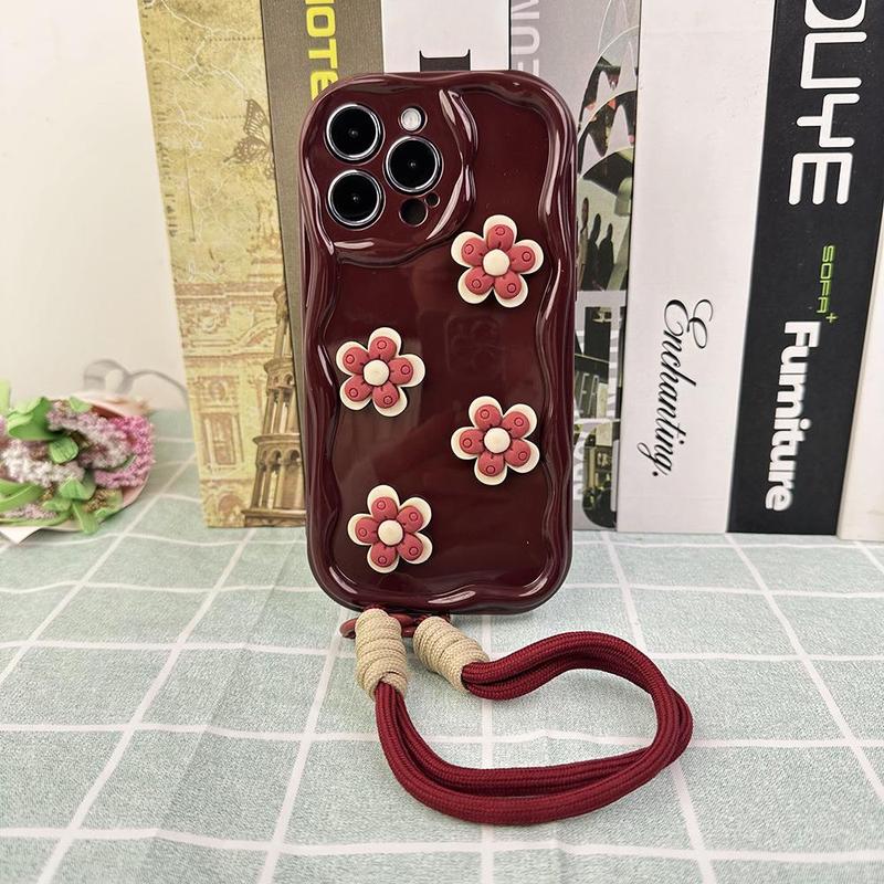 Product Introduction of 3D Flower Pattern Phone Case with Lanyard, Decorative Phone Protector Cover, Phone Accessories Compatible with iPhone 16 15 14 13 12 11 XS Max Series 2