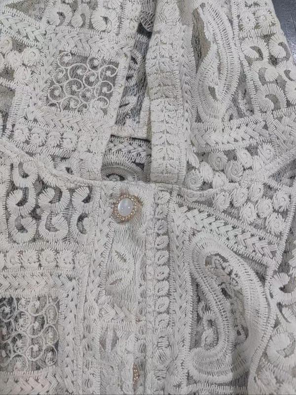Women's Plain Hollow Out Lace Cardigan, Casual Long Sleeve Cardigan for Daily Wear, Ladies Knitwear for All Seasons, Tops 8