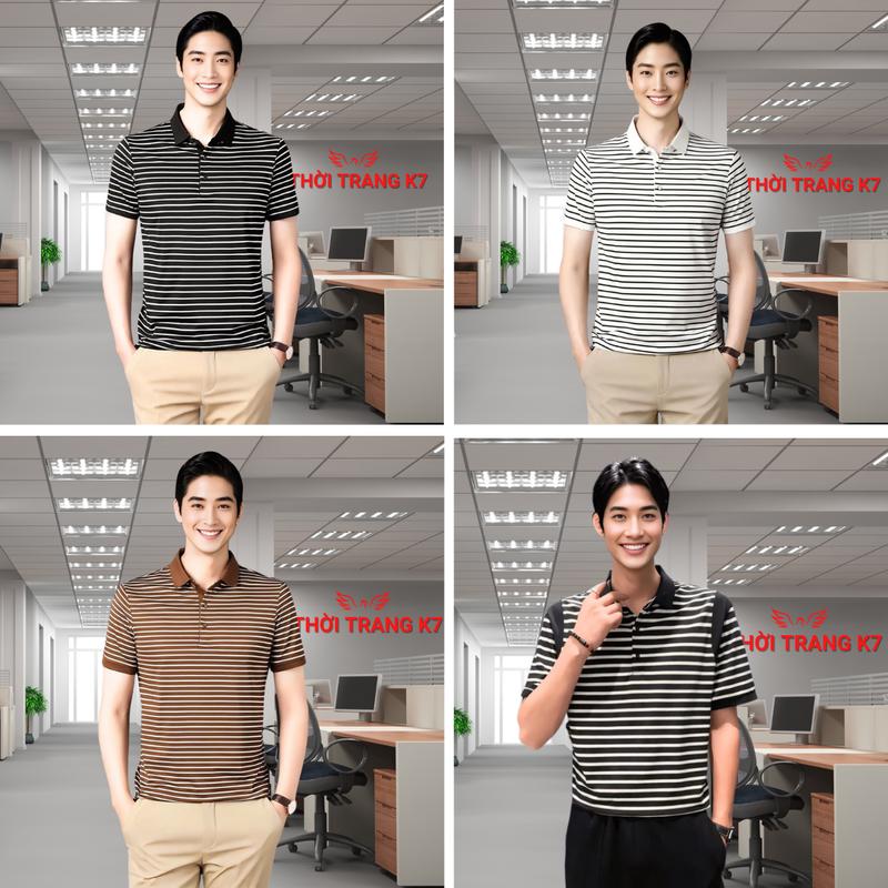 Áo Polo Nam Sọc Ngang (TRƠN KHÔNG THÊU) K7 M21 Cổ Bẻ Nhiều Màu - Vải CVC Co Giãn 4 Chiều Menswear Có Cổ Tay Ngắn Shirt Cộc Tay ngày nghỉ thường Ngắn Tay