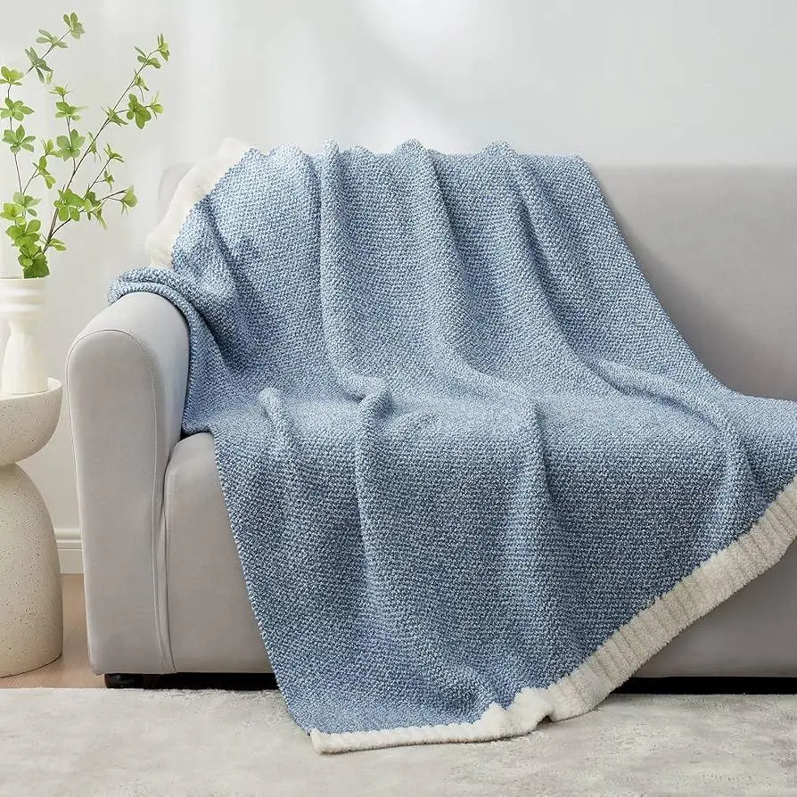 Solid Color Throw Blanket, 1 Count Reversible Soft Knitted Blanket, Warm Cozy Knit Fuzzy Plush Lightweight Throws for Sofa, Bed, Camping, Picnic