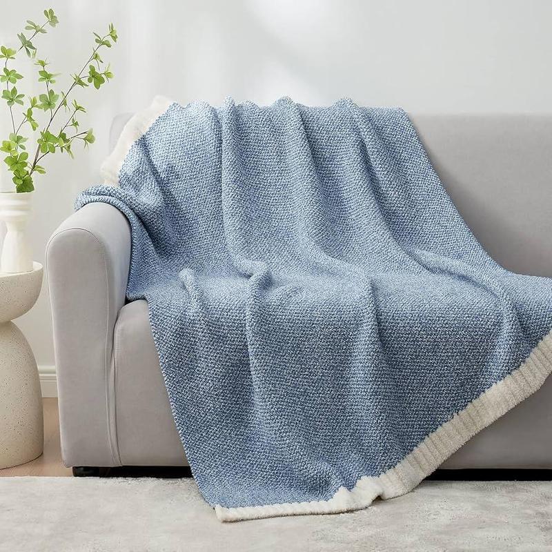 Product Introduction of Solid Color Throw Blanket, 1 Count Reversible Soft Knitted Blanket, Warm Cozy Knit Fuzzy Plush Lightweight Throws for Sofa, Bed, Camping, Picnic 5