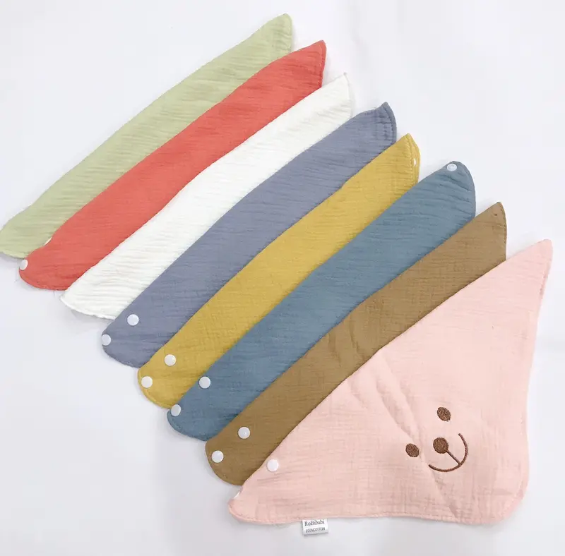 Bộ 3 yếm tam giác cho bé yêu có cúc bấm vải Muslin và Thêu hình mặt cười hoặc các con vật (chọn hình ib shop nhé) 4