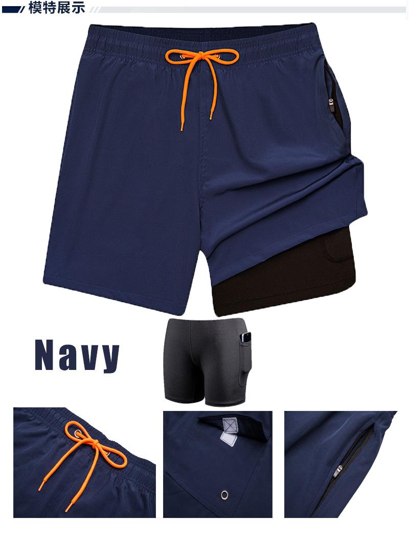 Product Introduction of European and American Men's Swim Shorts with Zipper Pocket, Two-in-One Beach Shorts, Anti-Embarrassment, Quick-Dry, Water-Resistant Lining Shorts 7