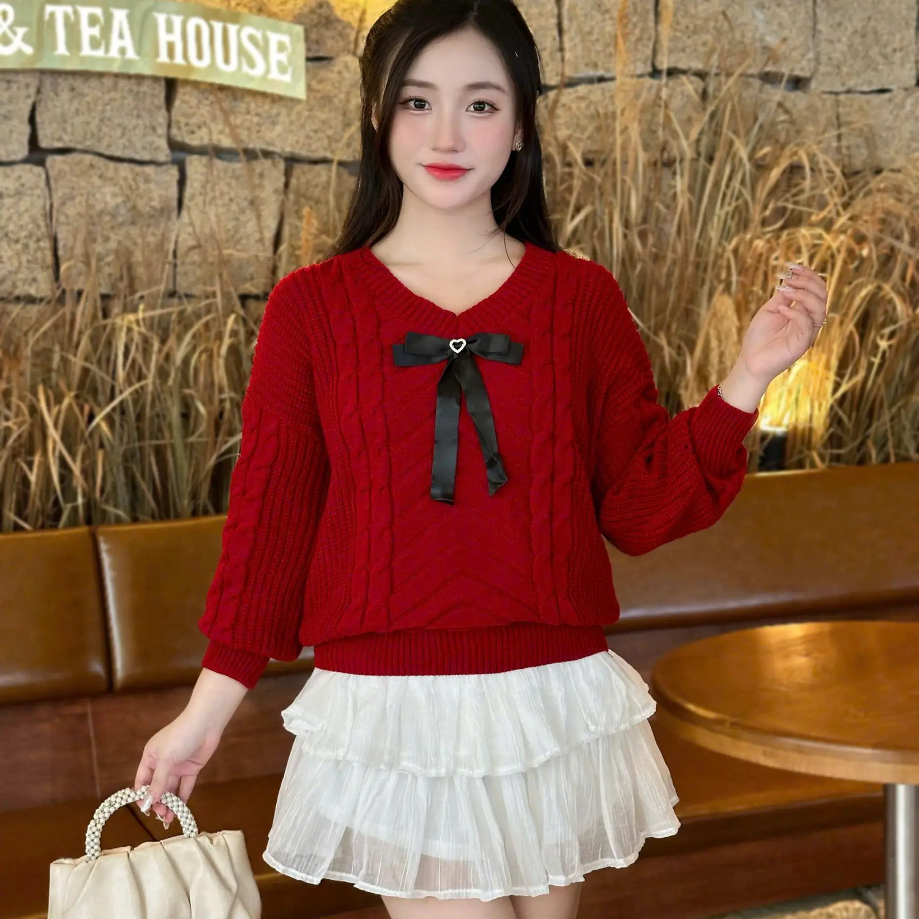 [Bigsize]Áo Len Cổ Tim Nơ Trẻ Trung, Dáng Rộng, Thanh Lịch, Nhã Nhặn - Chất Len Tự Nhiên. Sản Xuất Tại Việt Nam - Dài Tay aolen  formrong Top