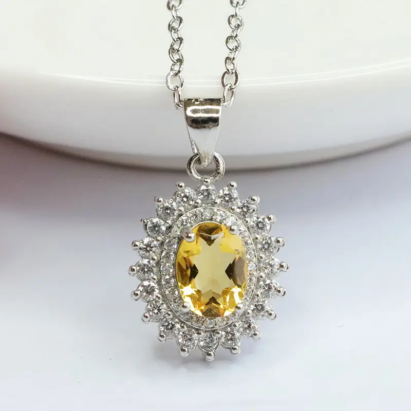 Natural Citrine Pendant Sunflower Necklace Women's Jewelry Jewelry Gift Elegant Necklace