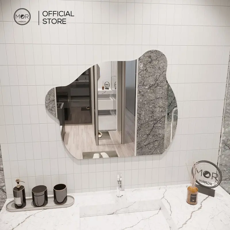 Gương Treo Tường Hình Chú Gấu Decor Phòng Tắm Cao Cấp MOR MIRROR Nhiều kícḣ Thước Đầy Đủ Phụ Kiện Trang Trí Nhà Tráng Gương Trang Trí Đồng Gương Toàn Thân viền màu hồng điều chỉnh được hình trái xoan không thể phá vỡ 4