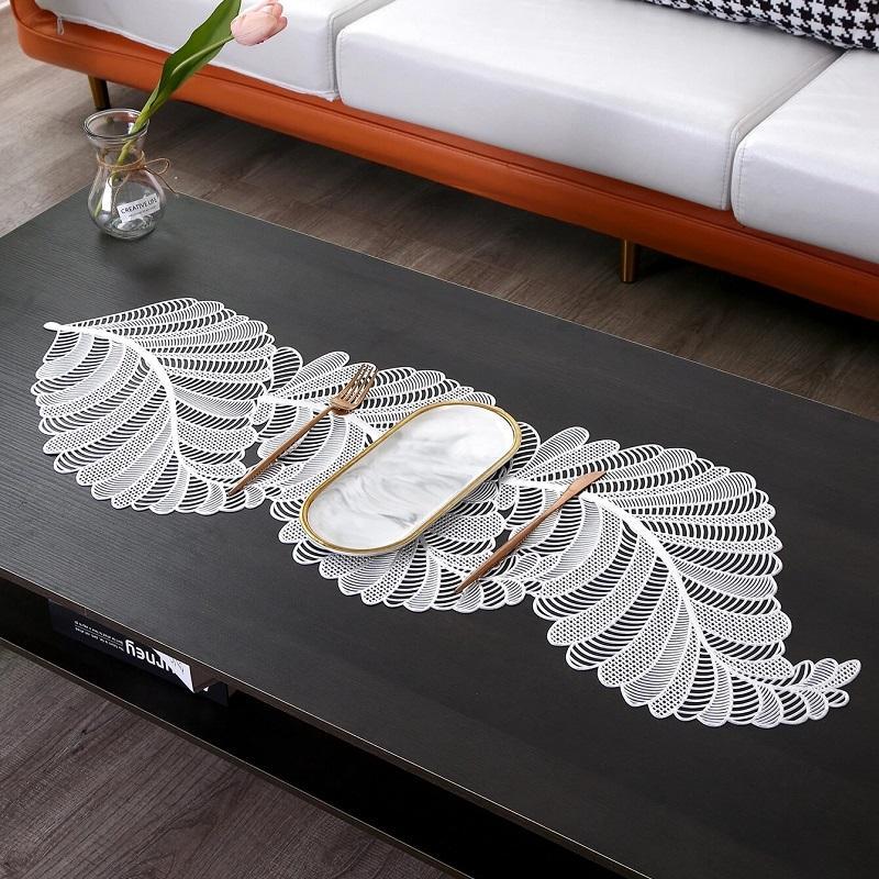 Hollow Out Leaf Design Table Runner, 1 Count Creative PVC Table Mat, Decorative Table Runner for Home Kitchen Dining Room 6