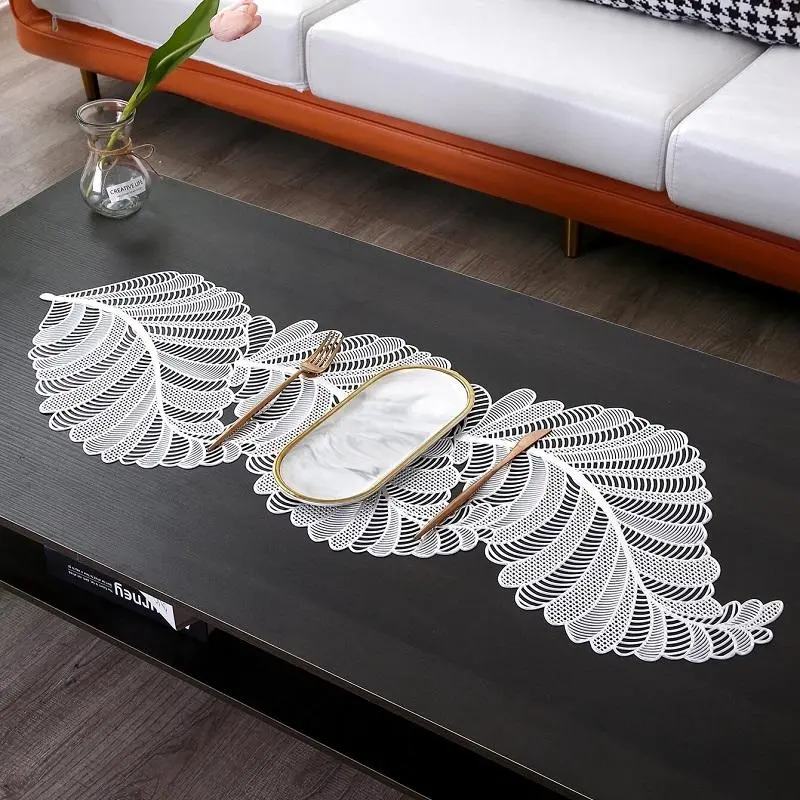 Hollow Out Leaf Design Table Runner, 1 Count Creative PVC Table Mat, Decorative Table Runner for Home Kitchen Dining Room 6