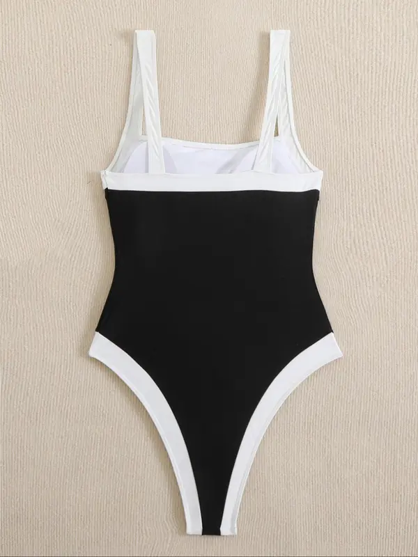 Women's Solid Color One-piece Swimsuit, Casual Fashion Swimwear for Beach Holiday Vacation, Ladies Swimsuit for All Seasons 2