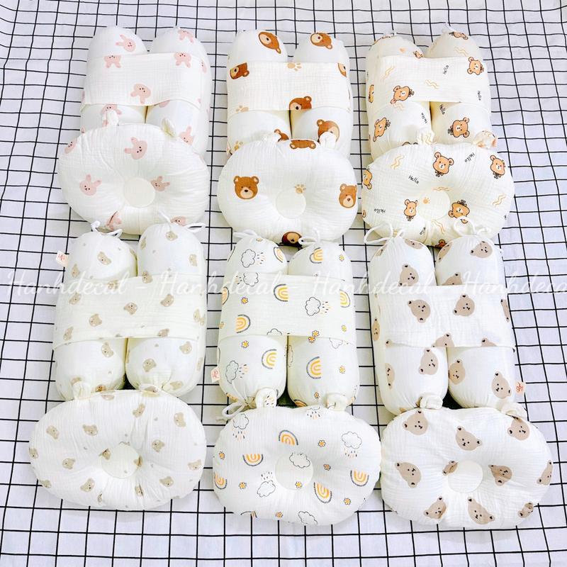 Bộ chặn kèm gối bông Vải xô Muslin Oganic chống giật mình cho bé ngủ ngon, mềm mại thoáng mát hàng Việt Nam