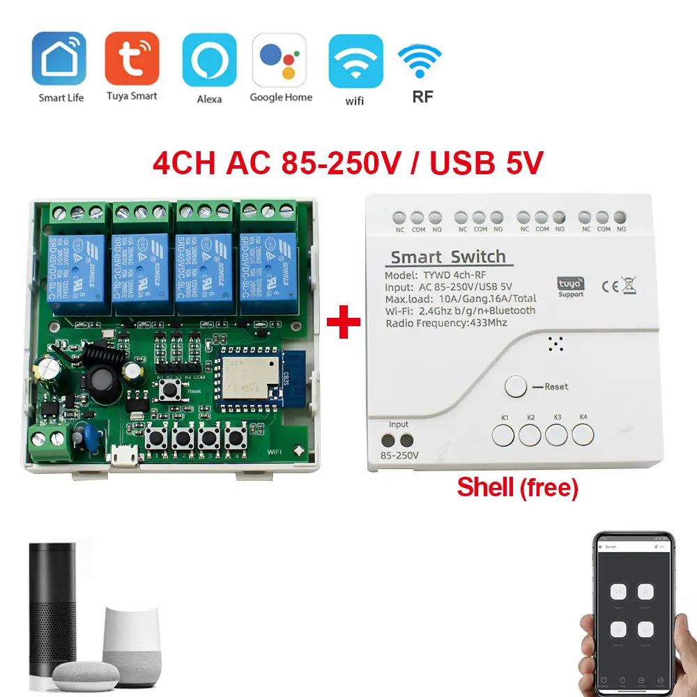 Công Tắc Thông Minh WiFi 4 điều khiển phầm mền Tuya