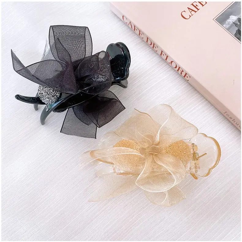Kẹp tóc nữ càng cua dài đính hạt lấp lánh kèm nơ voan sang chảnh KEP19 4