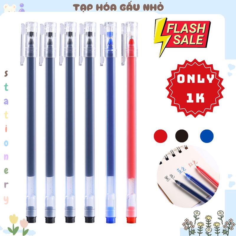 COMBO BÚT GEL ỐNG LỚN THÂN TRONG MỰC XANH, ĐỎ, ĐEN 0.5mm