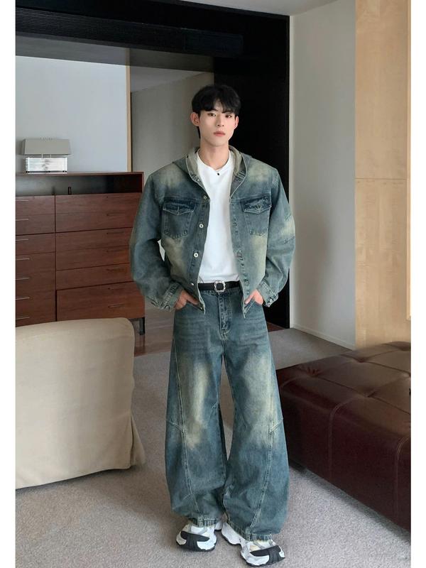 LITER STUDIO Set Denim Jacket Wash Form Boxy Unisex .Áo Khoác Denim Có Nón, Quần Baggy Ống Rộng. 7
