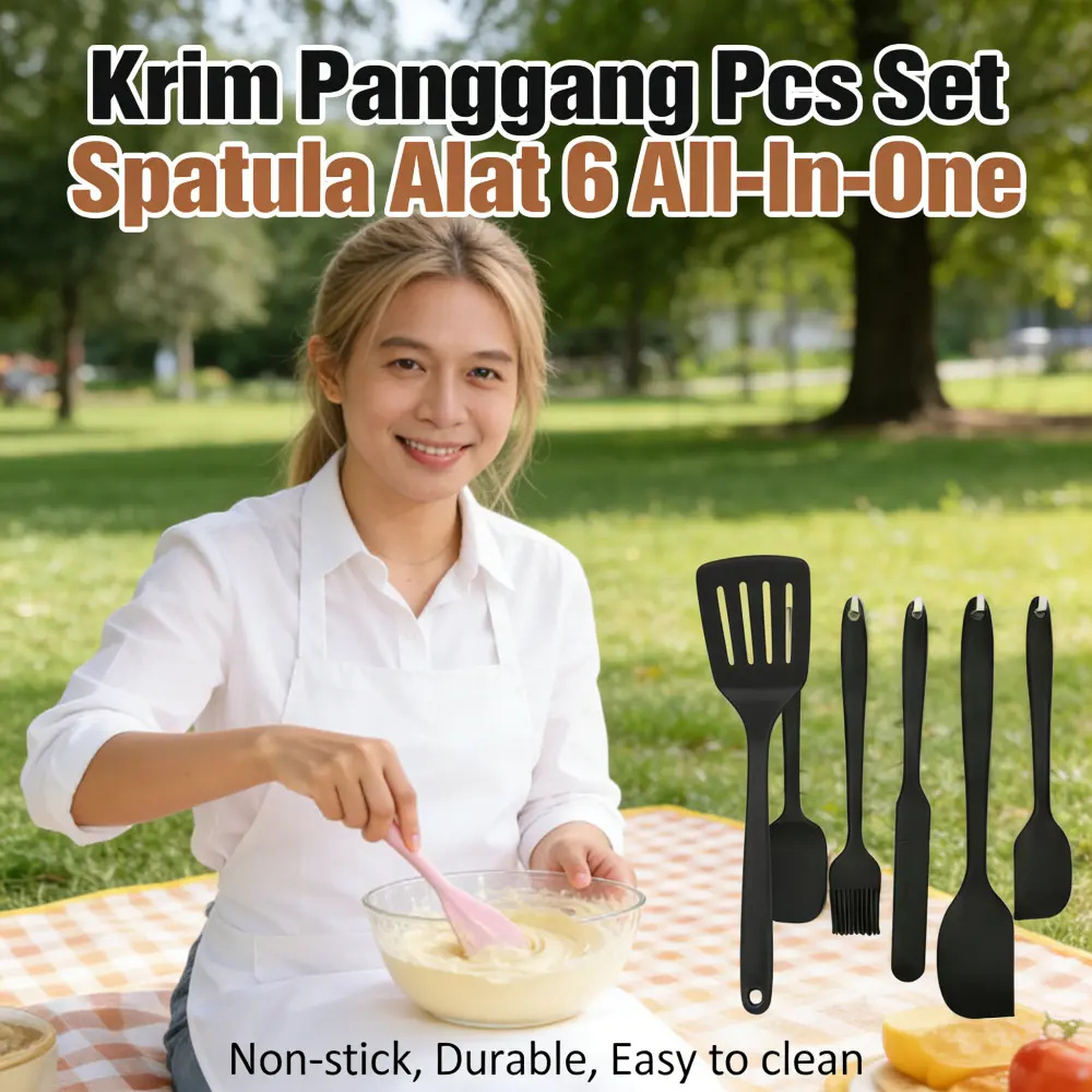 6 Set Peralatan Dapur Silikon Premium - Spatula Kue, Pengikis Adonan 300ml, Kuas Oles Minyak 20cm, Perlengkapan Memanggang Lengkap untuk Resep Dapur