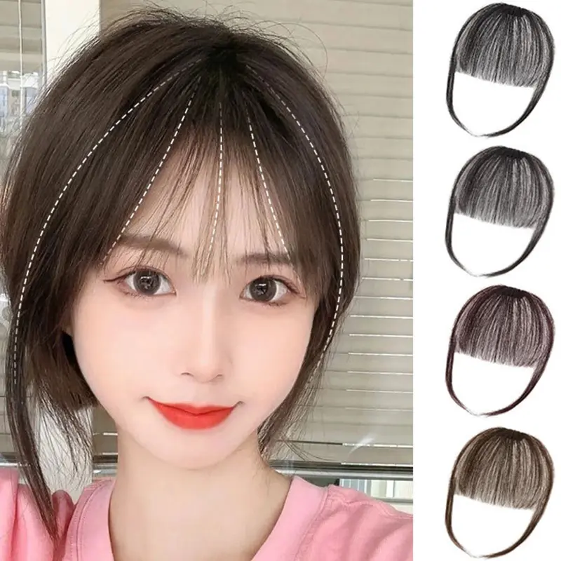 Tóc Mái Tổng Hợp Vô Hình Giả, Tua Rua Phía Trước, Kẹp Tóc, Mảnh Tóc, Tóc Mái Không Khí, Sợi Tốt, Phụ Kiện Tạo Kiểu Tóc