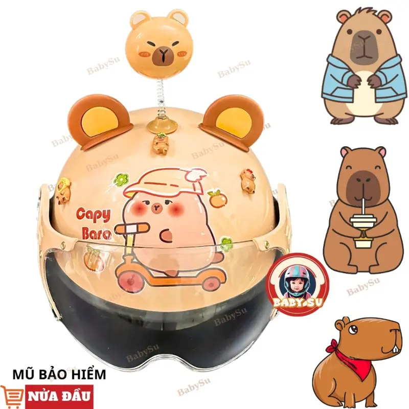 Mũ bảo hiểm cho bé hình Capybabra gắn kính kèm phụ kiện cute, nón bảo hiểm chính hãng Long Thanh - đạt chuẩn ATGT 5